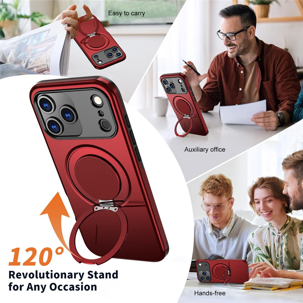 For-iPhone-17-Pro-Max-Magnetic-Case-Rotating-Kickstand-TPU-+-PC-Phone-Cover-Red