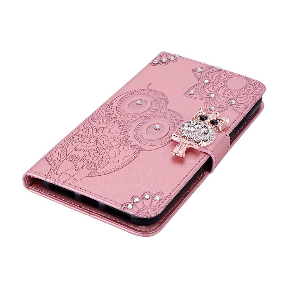 For-iPhone-17-Wallet-Case-Owl-Flower-Imprinted-Rhinestone-Leather-Cover-Rose-Gold