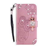 For-iPhone-17-Wallet-Case-Owl-Flower-Imprinted-Rhinestone-Leather-Cover-Rose-Gold