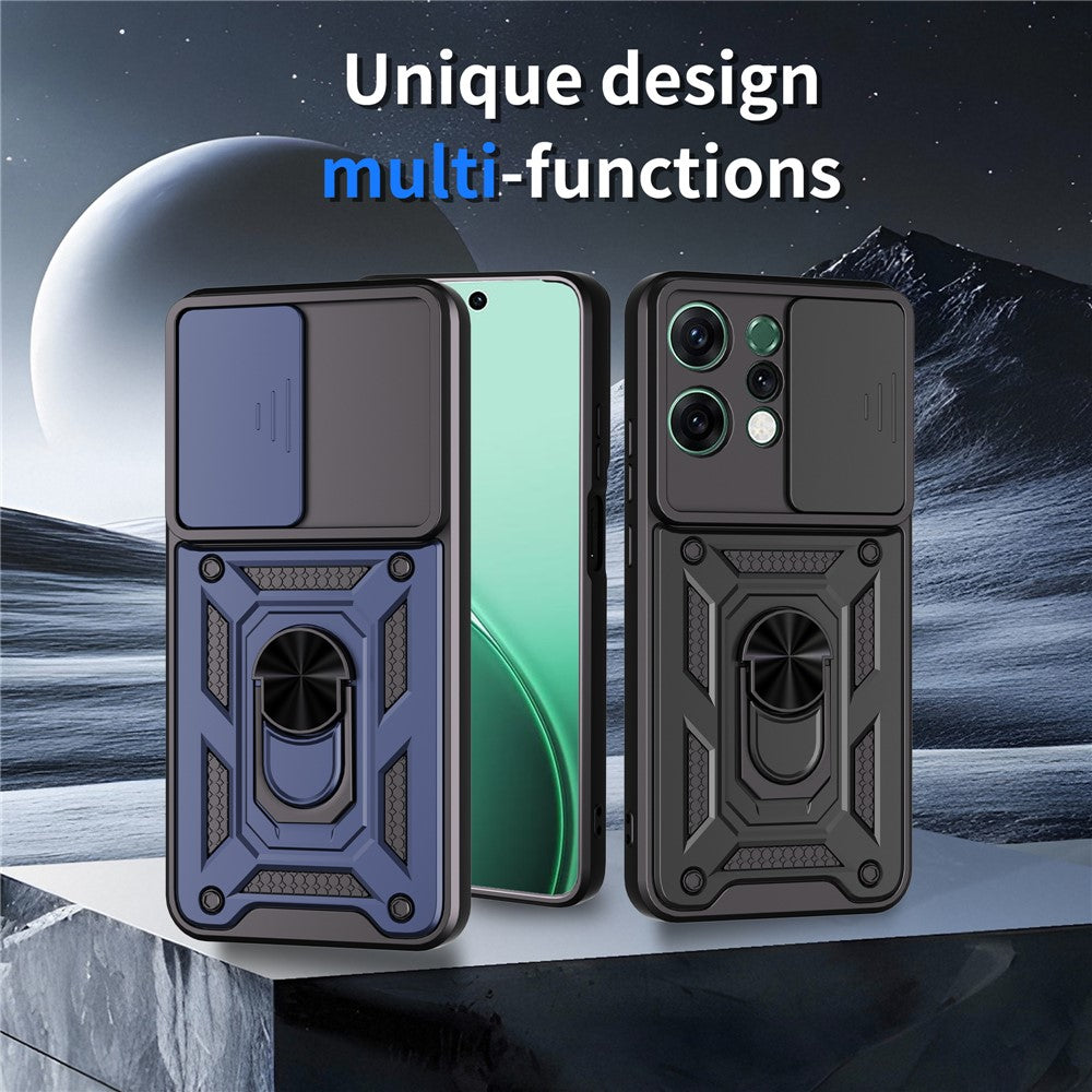 For-Oppo-Reno14-5G-(Global)-Case-with-Slide-Camera-Lid-PC-+-TPU-Kickstand-Phone-Cover-Black