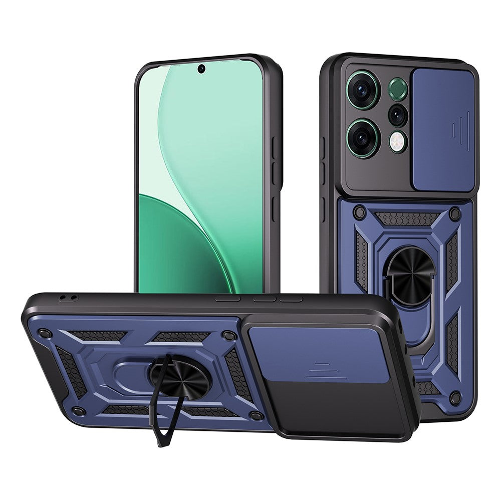 For-Oppo-Reno14-5G-(Global)-Case-with-Slide-Camera-Lid-PC-+-TPU-Kickstand-Phone-Cover-Blue