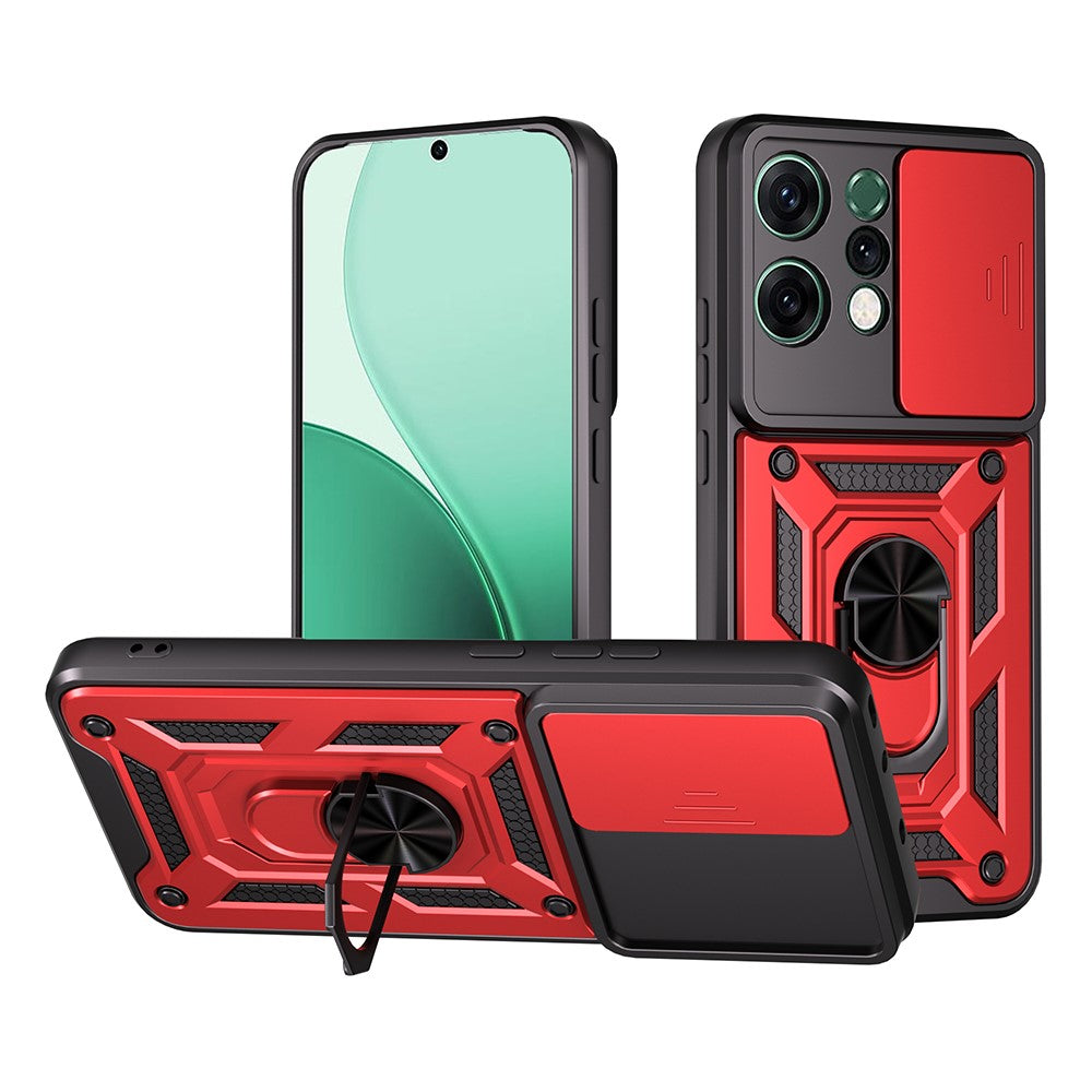 For-Oppo-Reno14-5G-(Global)-Case-with-Slide-Camera-Lid-PC-+-TPU-Kickstand-Phone-Cover-Red