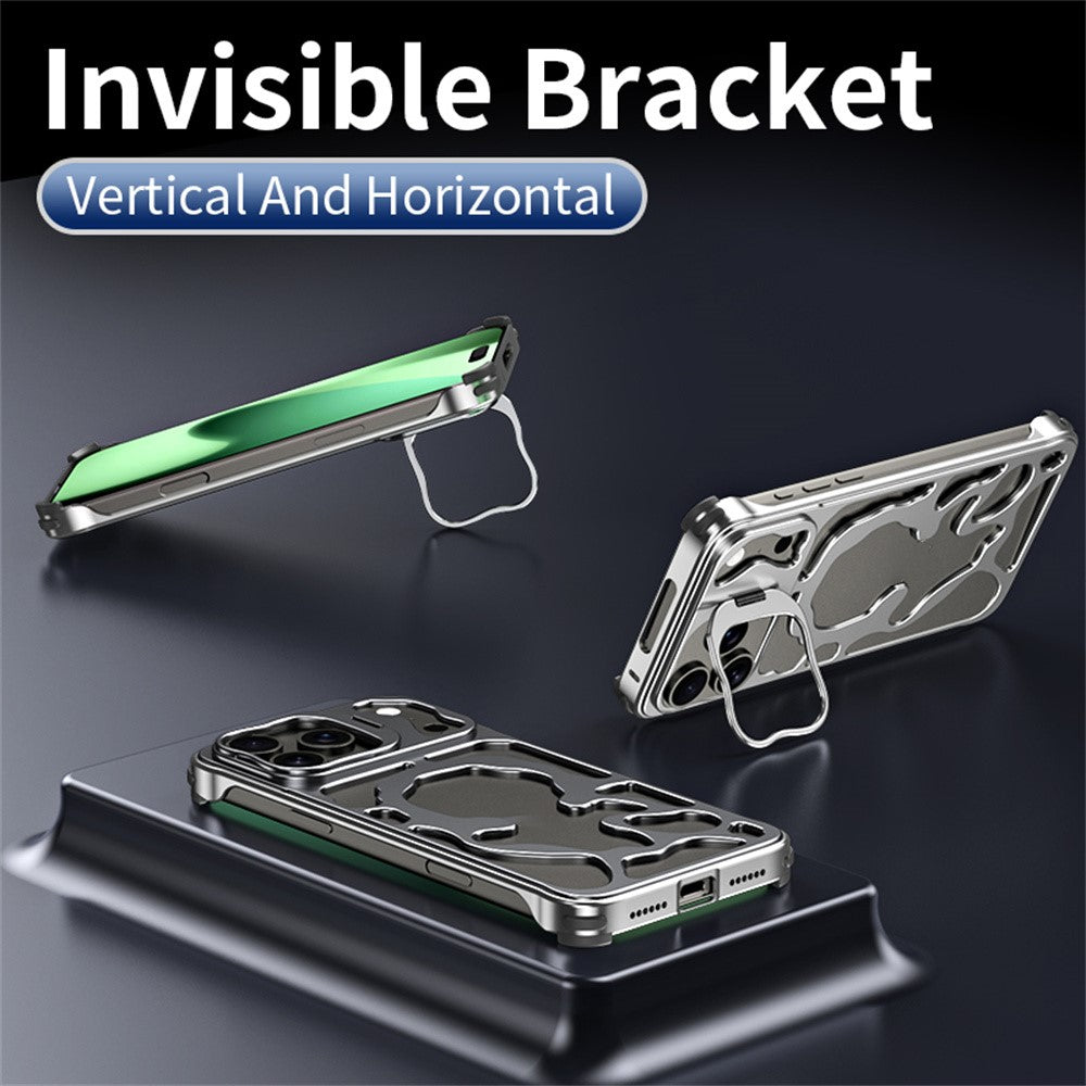 Auspicious-Cloud-Series-For-iPhone-17-Pro-Max-Hollow-Case-Aluminum-Alloy-Kickstand-Magnetic-Phone-Cover-Silver