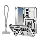 For-Samsung-Galaxy-Z-Fold7-5G-Case-with-Wrist-Strap-/-Kickstand-Hinge-Protection-PC-+-TPU-Phone-Cover-Silver