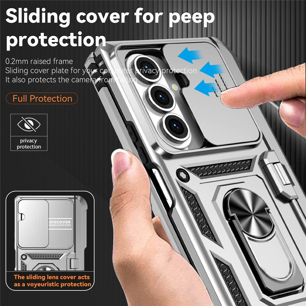 For-Samsung-Galaxy-Z-Fold7-5G-Case-with-Wrist-Strap-/-Kickstand-Hinge-Protection-PC-+-TPU-Phone-Cover-Silver