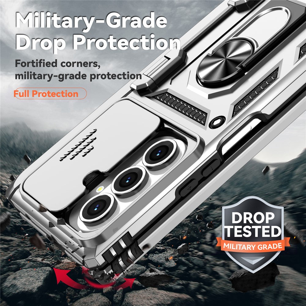 For-Samsung-Galaxy-Z-Fold7-5G-Case-with-Wrist-Strap-/-Kickstand-Hinge-Protection-PC-+-TPU-Phone-Cover-Silver