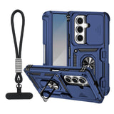 For-Samsung-Galaxy-Z-Fold7-5G-Case-with-Wrist-Strap-/-Kickstand-Hinge-Protection-PC-+-TPU-Phone-Cover-Blue