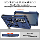 For-Samsung-Galaxy-Z-Fold7-5G-Case-with-Wrist-Strap-/-Kickstand-Hinge-Protection-PC-+-TPU-Phone-Cover-Blue