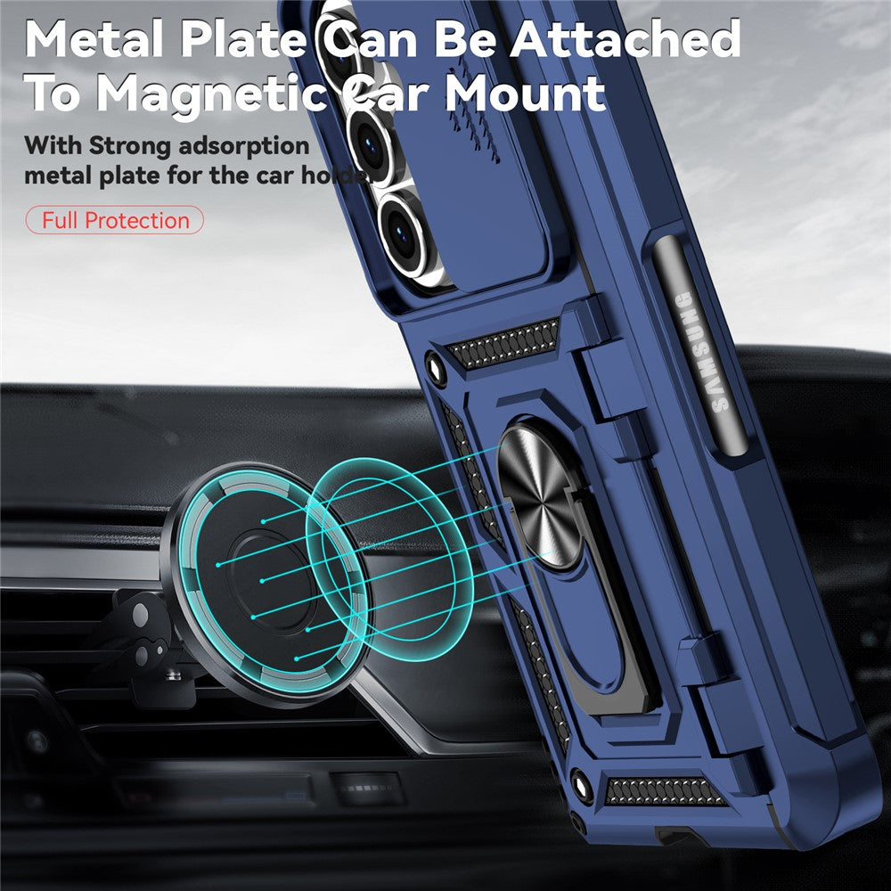 For-Samsung-Galaxy-Z-Fold7-5G-Case-with-Wrist-Strap-/-Kickstand-Hinge-Protection-PC-+-TPU-Phone-Cover-Blue