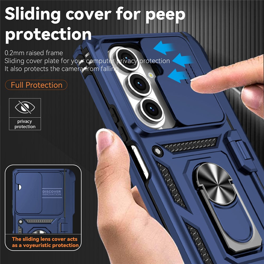 For-Samsung-Galaxy-Z-Fold7-5G-Case-with-Wrist-Strap-/-Kickstand-Hinge-Protection-PC-+-TPU-Phone-Cover-Blue