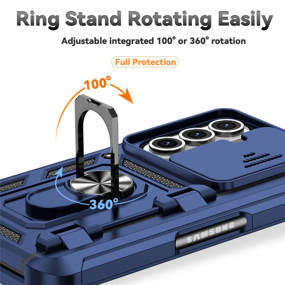 For-Samsung-Galaxy-Z-Fold7-5G-Case-with-Wrist-Strap-/-Kickstand-Hinge-Protection-PC-+-TPU-Phone-Cover-Blue