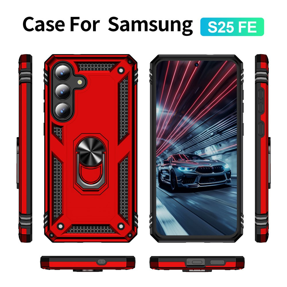 For-Samsung-Galaxy-S25-FE-Case-PC-+-TPU-Phone-Cover-with-Kickstand-Red