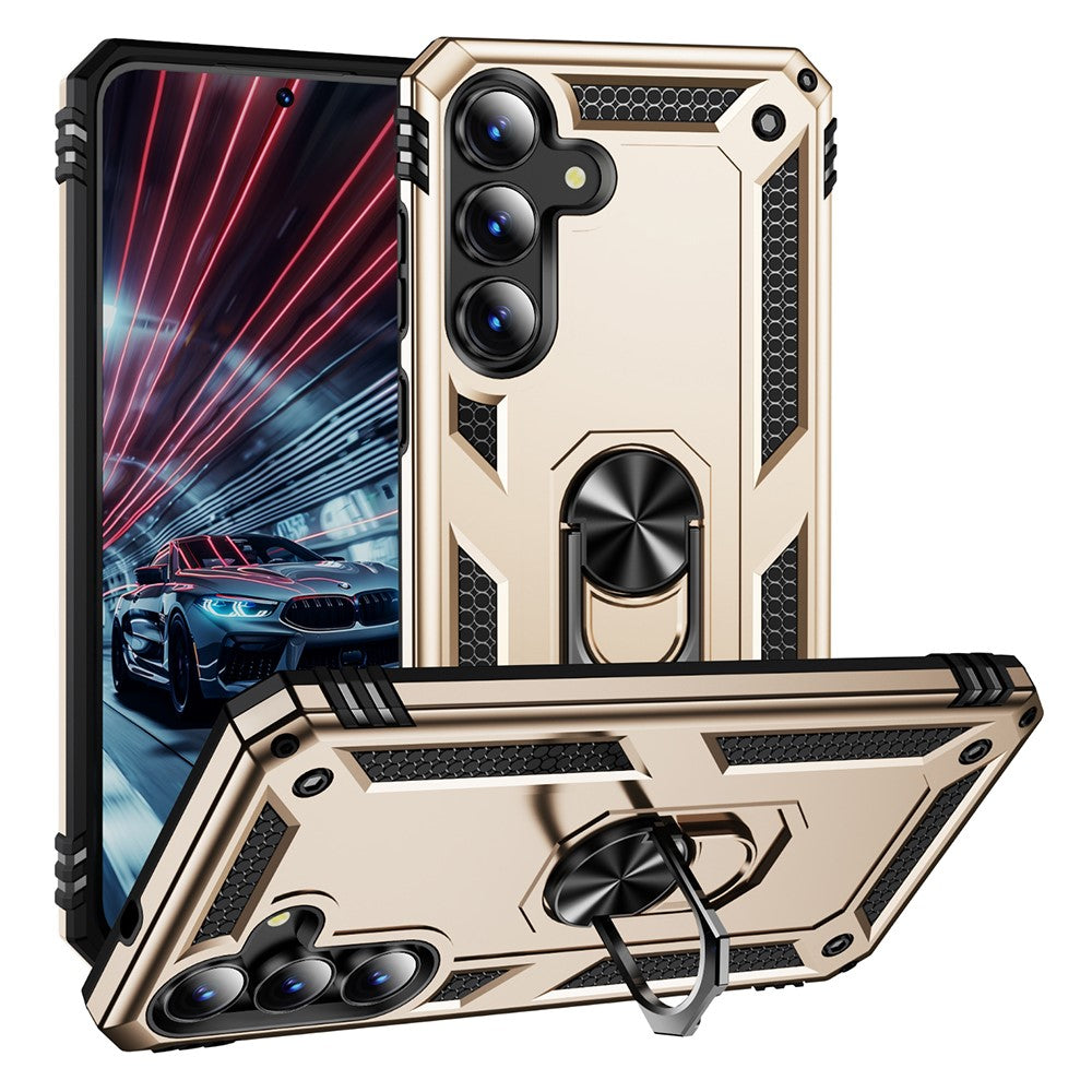 For-Samsung-Galaxy-S25-FE-Case-PC-+-TPU-Phone-Cover-with-Kickstand-Gold