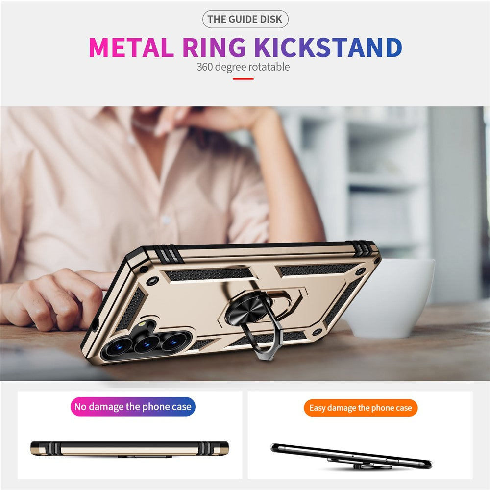 For-Samsung-Galaxy-S25-FE-Case-PC-+-TPU-Phone-Cover-with-Kickstand-Gold