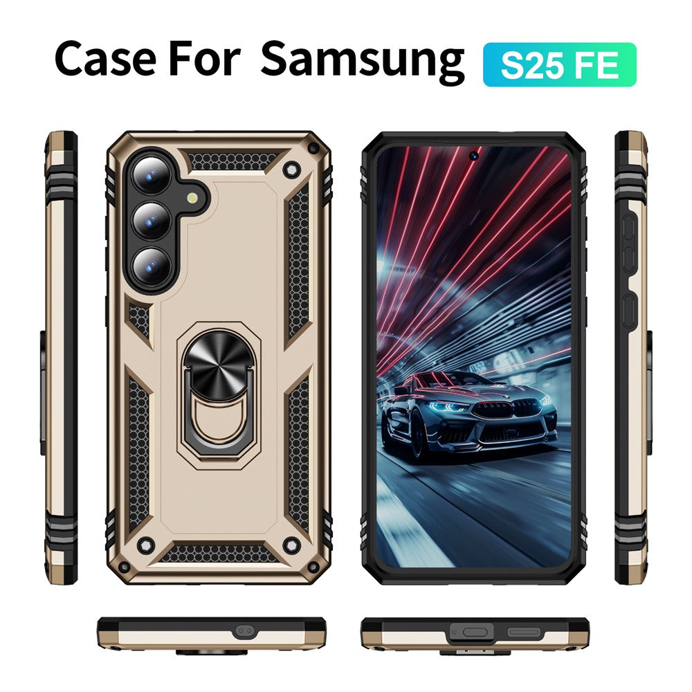 For-Samsung-Galaxy-S25-FE-Case-PC-+-TPU-Phone-Cover-with-Kickstand-Gold
