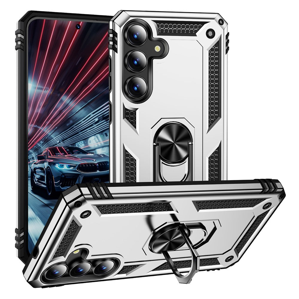 For-Samsung-Galaxy-S25-FE-Case-PC-+-TPU-Phone-Cover-with-Kickstand-Silver