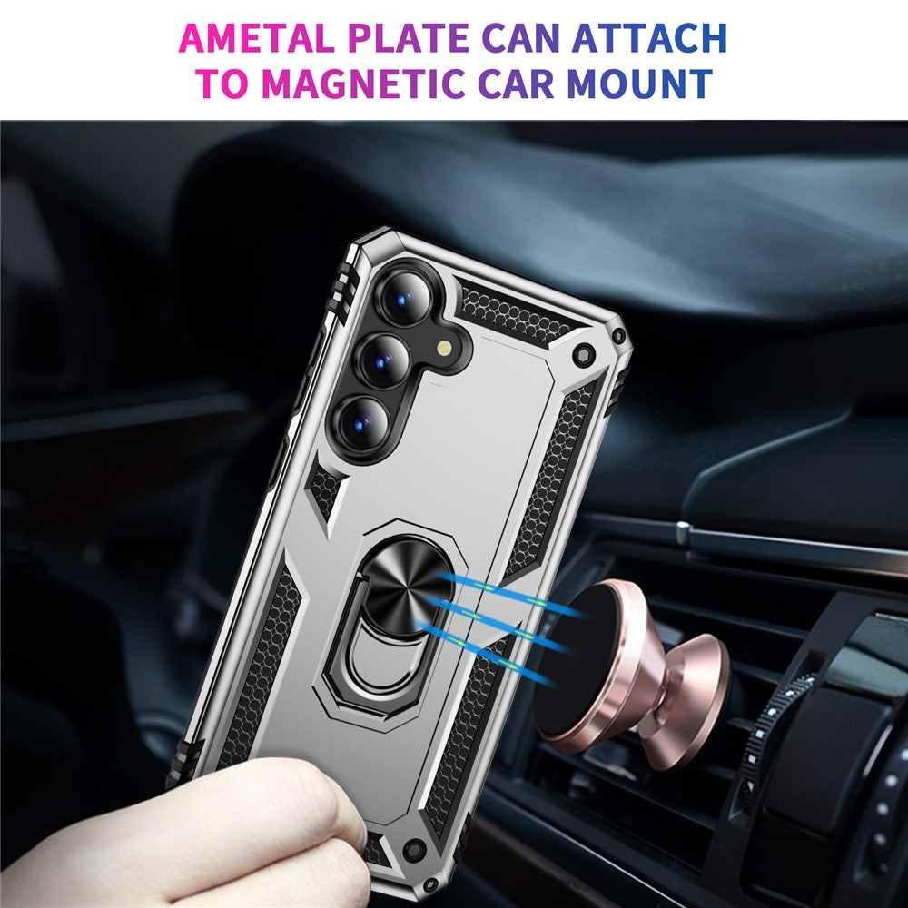 For-Samsung-Galaxy-S25-FE-Case-PC-+-TPU-Phone-Cover-with-Kickstand-Silver