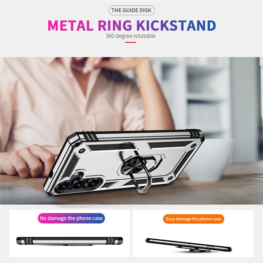 For-Samsung-Galaxy-S25-FE-Case-PC-+-TPU-Phone-Cover-with-Kickstand-Silver