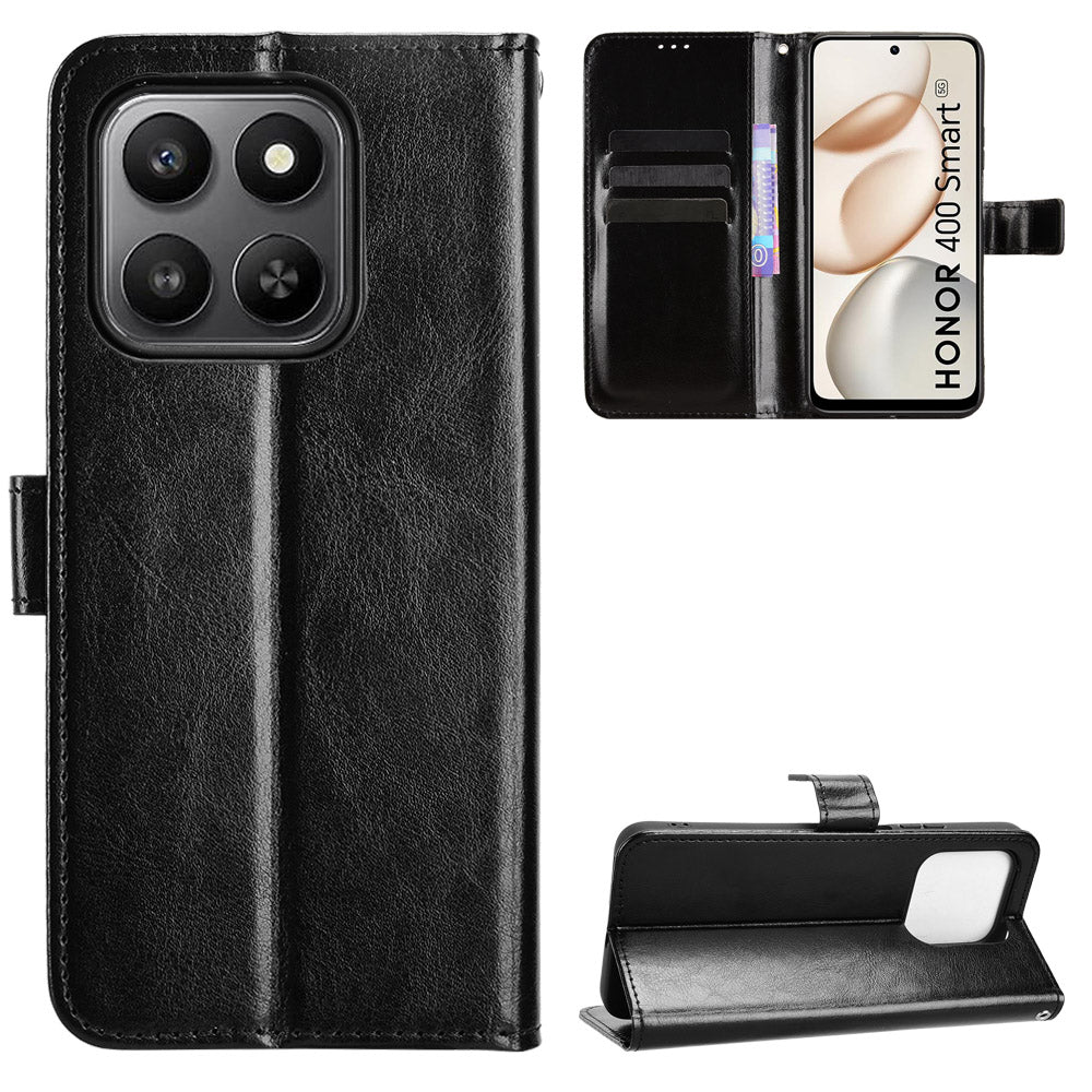 For-Honor-400-Smart-5G-/-4G-/-X7d-4G-PU-Leather-Case-with-Strap-Crazy-Horse-Texture-Phone-Wallet-Cover-Black