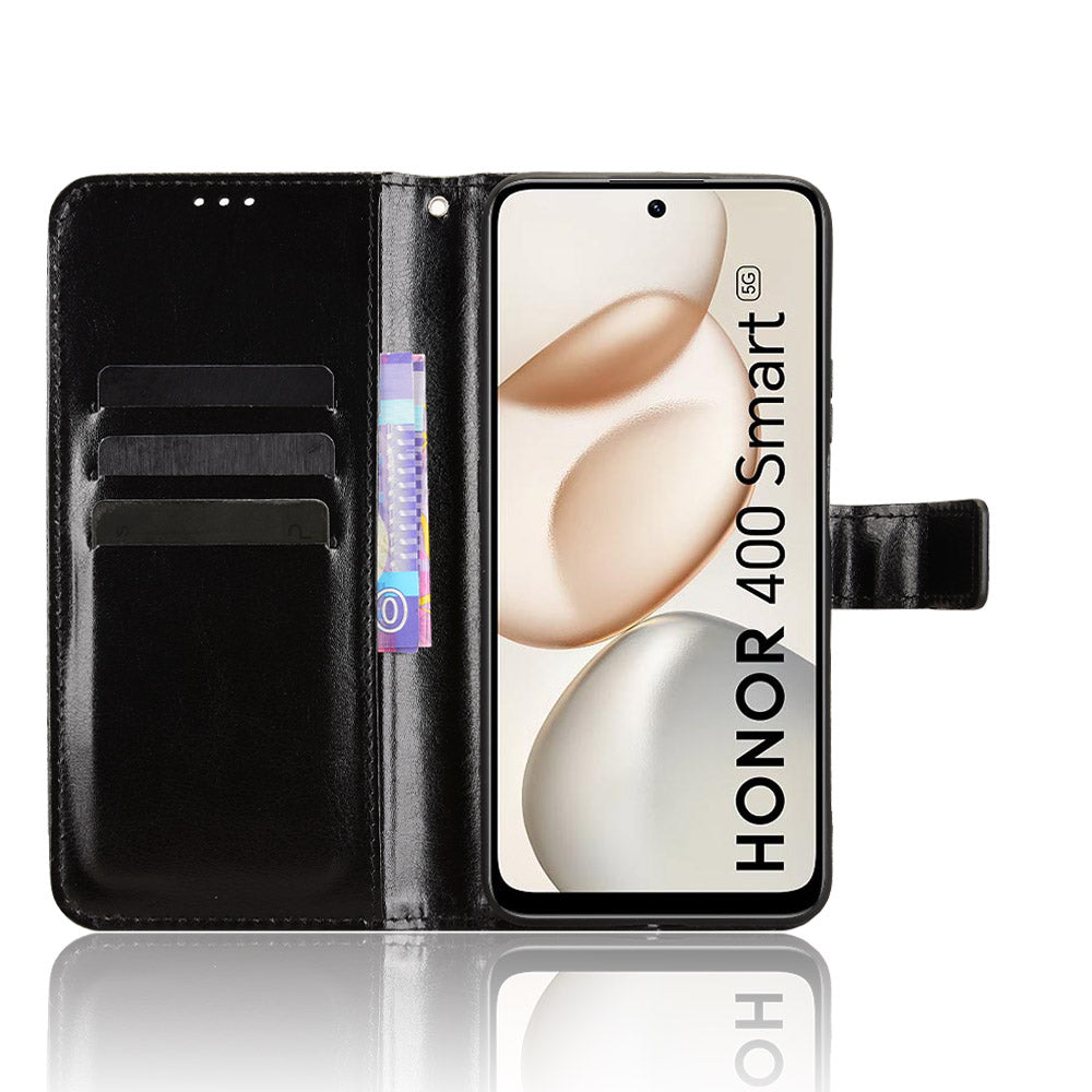 For-Honor-400-Smart-5G-/-4G-/-X7d-4G-PU-Leather-Case-with-Strap-Crazy-Horse-Texture-Phone-Wallet-Cover-Black