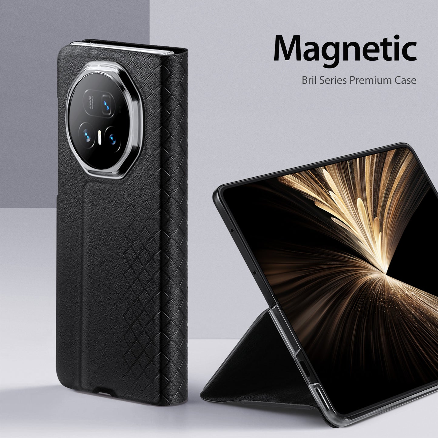 For-Honor-Magic-V5-5G-Case-DUX-DUCIS-Bril-Series-Leather+PC-Phone-Cover-with-Stand-Black