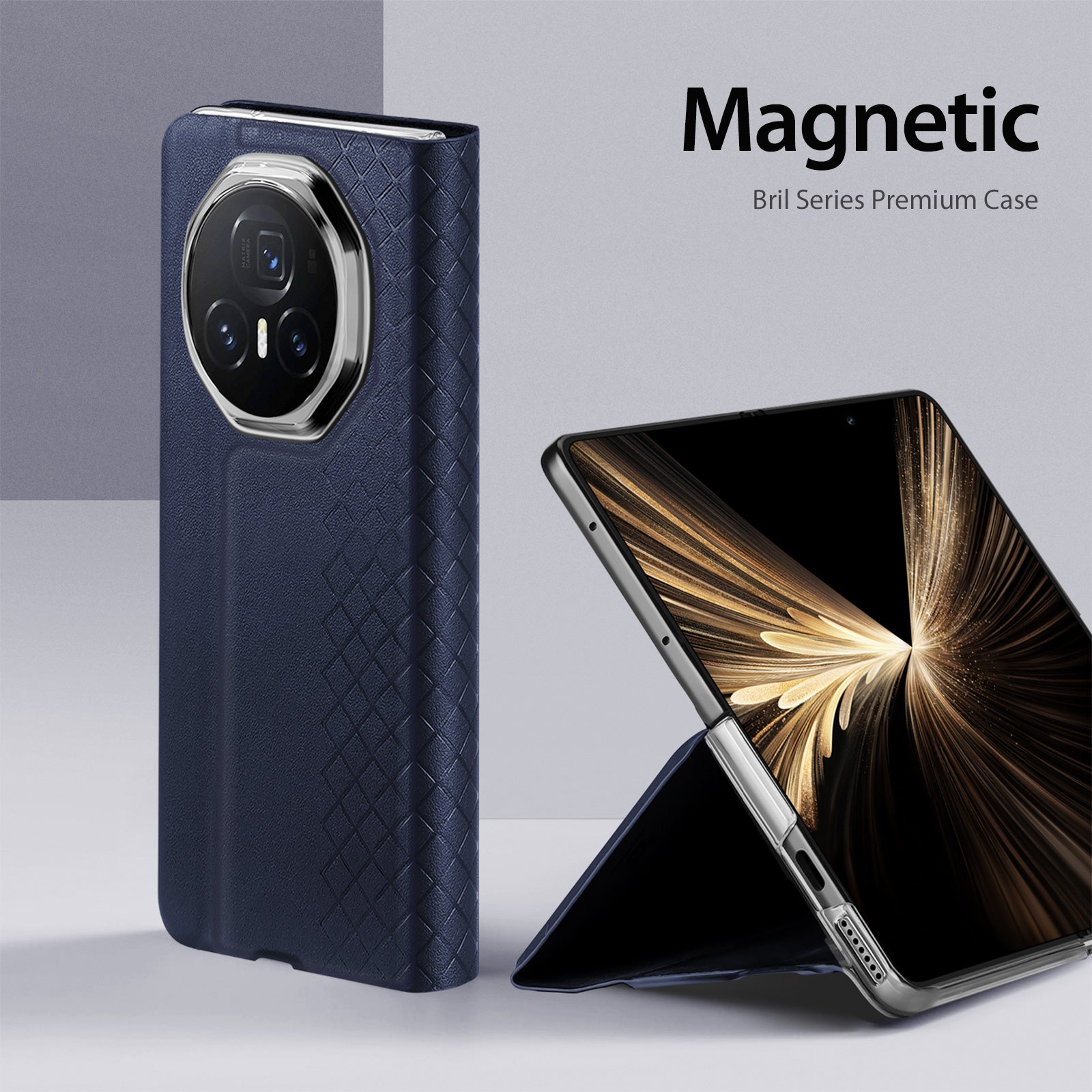 For-Honor-Magic-V5-5G-Case-DUX-DUCIS-Bril-Series-Leather+PC-Phone-Cover-with-Stand-Blue