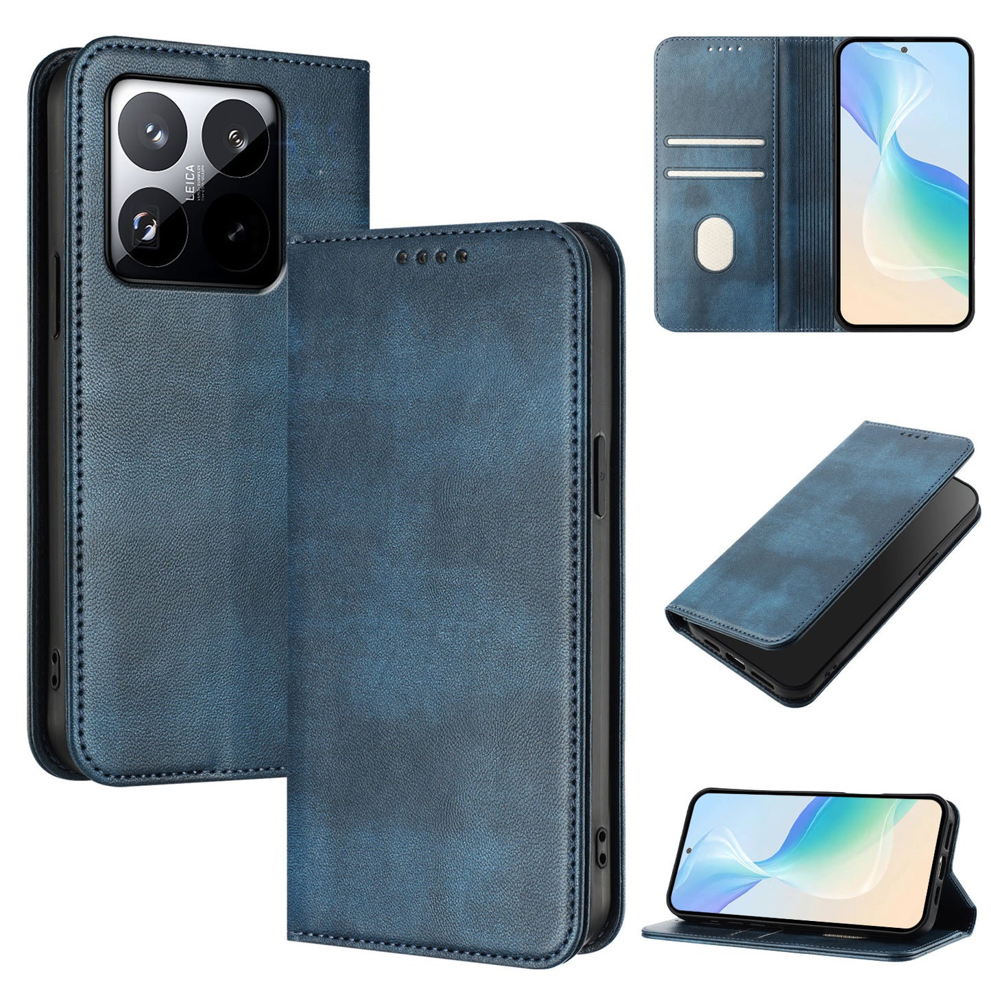 For-Xiaomi-15T-Wallet-Cases-Retro-Texture-RFID-Blocking-Leather-Phone-Cover-Blue