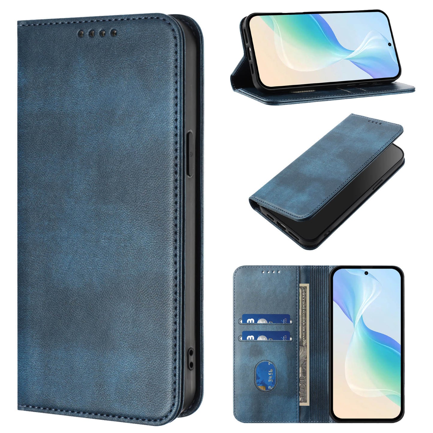 For-Xiaomi-15T-Wallet-Cases-Retro-Texture-RFID-Blocking-Leather-Phone-Cover-Blue