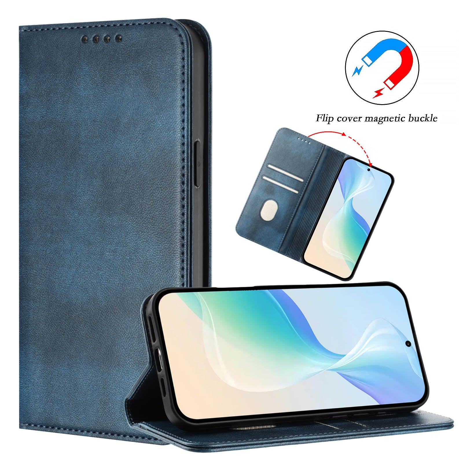 For-Xiaomi-15T-Wallet-Cases-Retro-Texture-RFID-Blocking-Leather-Phone-Cover-Blue