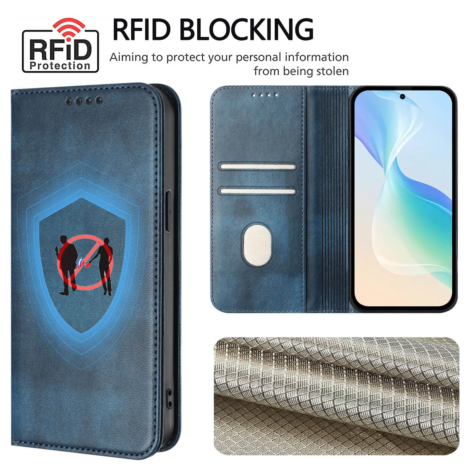 For-Xiaomi-15T-Wallet-Cases-Retro-Texture-RFID-Blocking-Leather-Phone-Cover-Blue