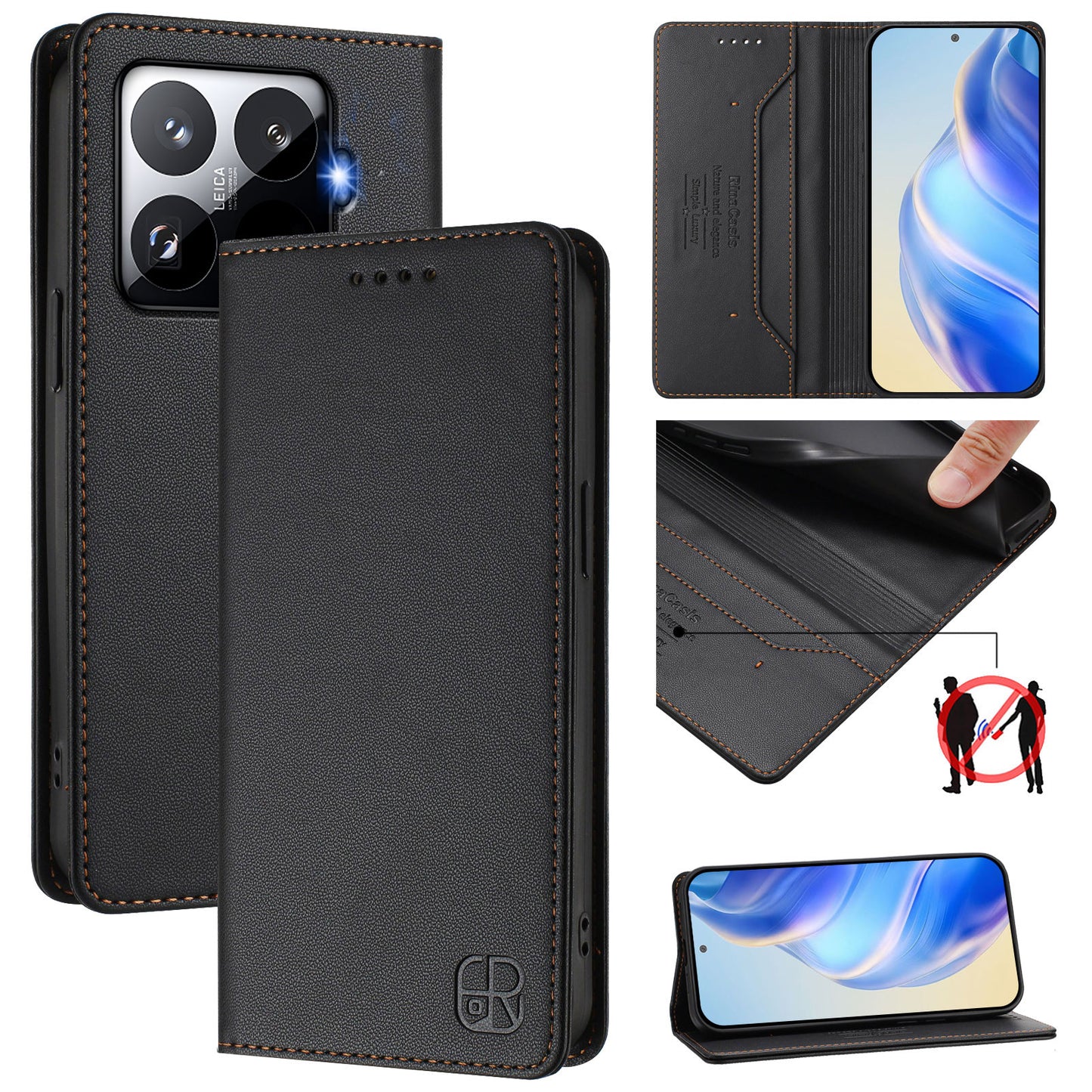 For-Xiaomi-15T-Pro-Leather-Case-RINACASIS-RC01-Phone-Cover-with-RFID-Blocking-Wallet-Stand-Black