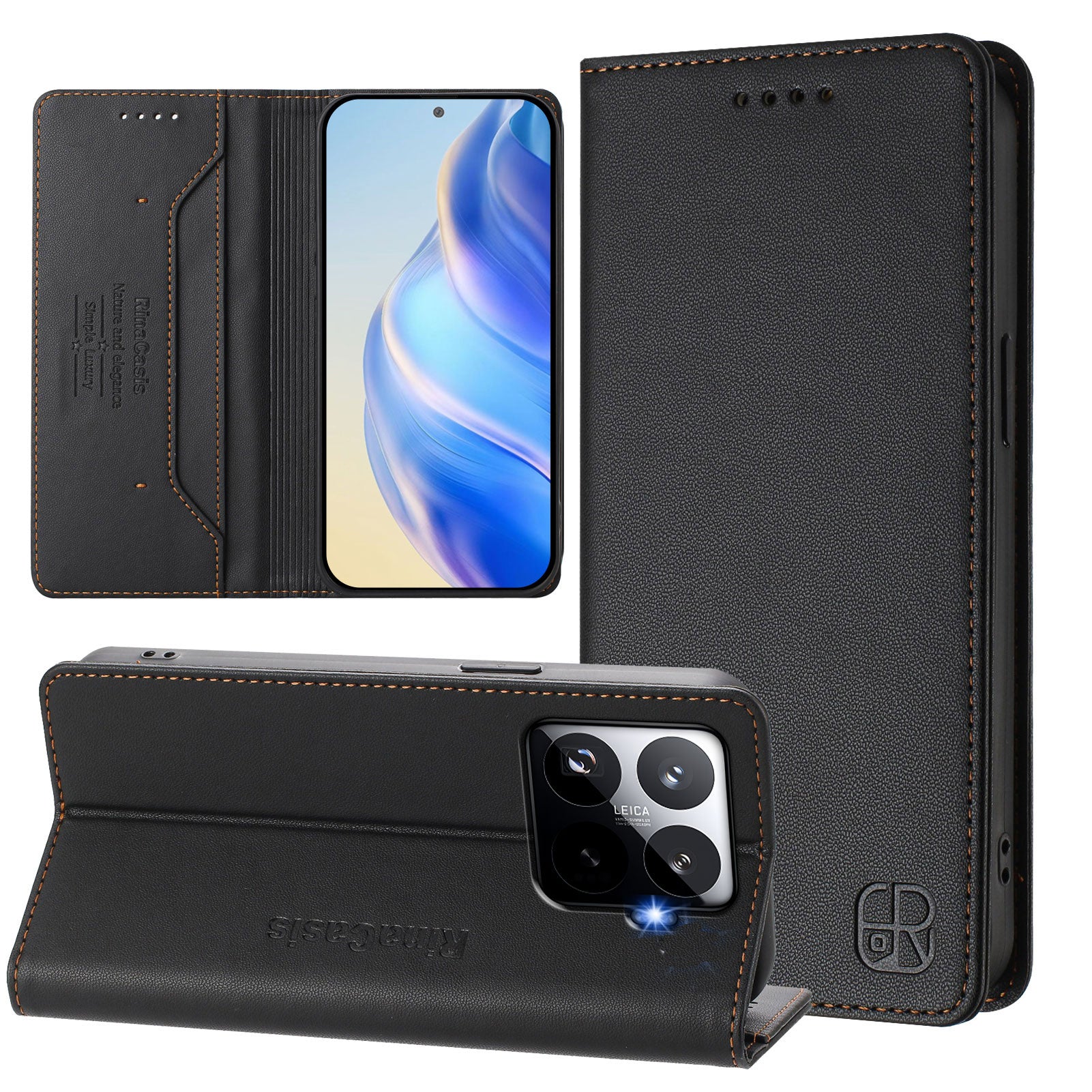 For-Xiaomi-15T-Pro-Leather-Case-RINACASIS-RC01-Phone-Cover-with-RFID-Blocking-Wallet-Stand-Black