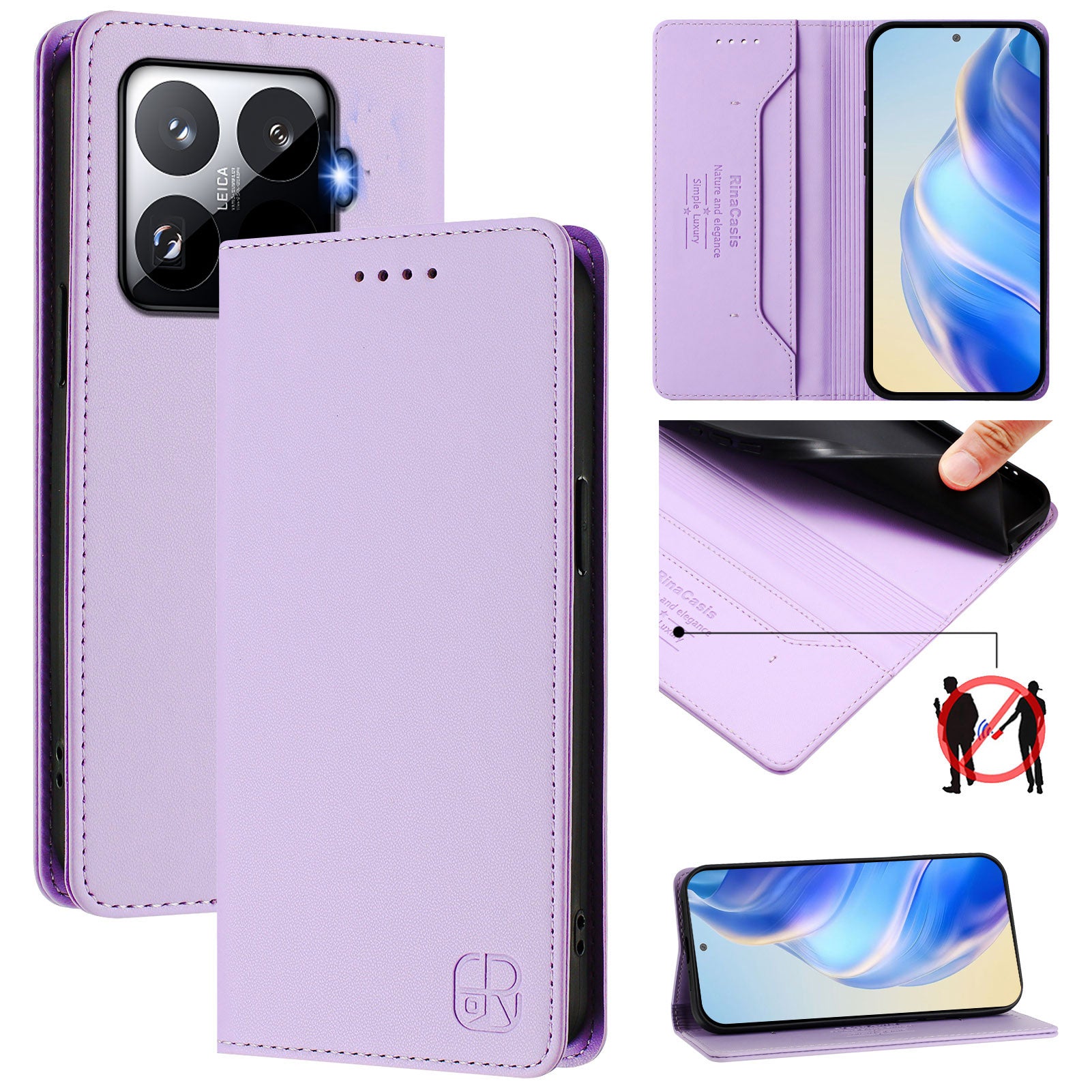 For-Xiaomi-15T-Pro-Leather-Case-RINACASIS-RC01-Phone-Cover-with-RFID-Blocking-Wallet-Stand-Light-Purple