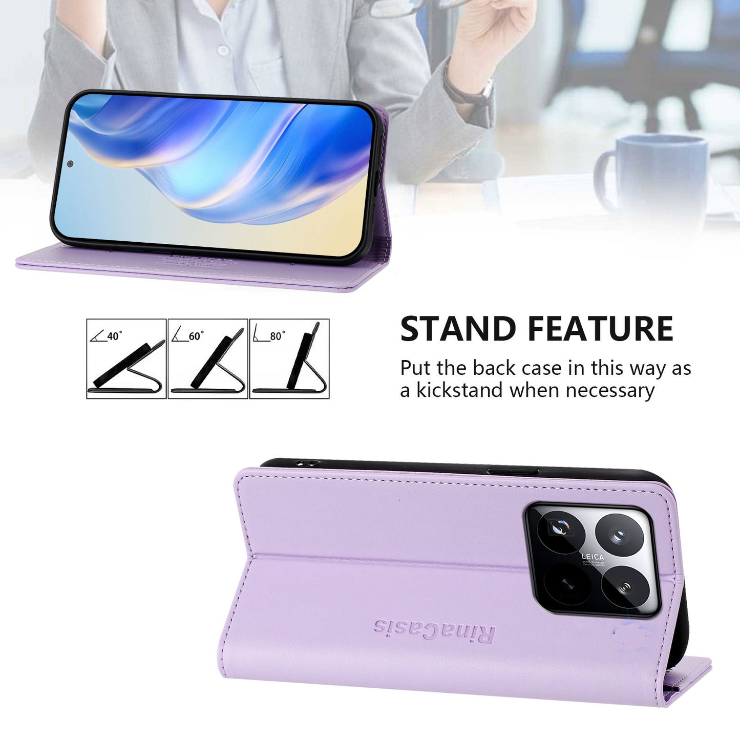 For-Xiaomi-15T-Leather-Case-RINACASIS-RC01-Phone-Cover-with-RFID-Blocking-Wallet-Stand-Light-Purple