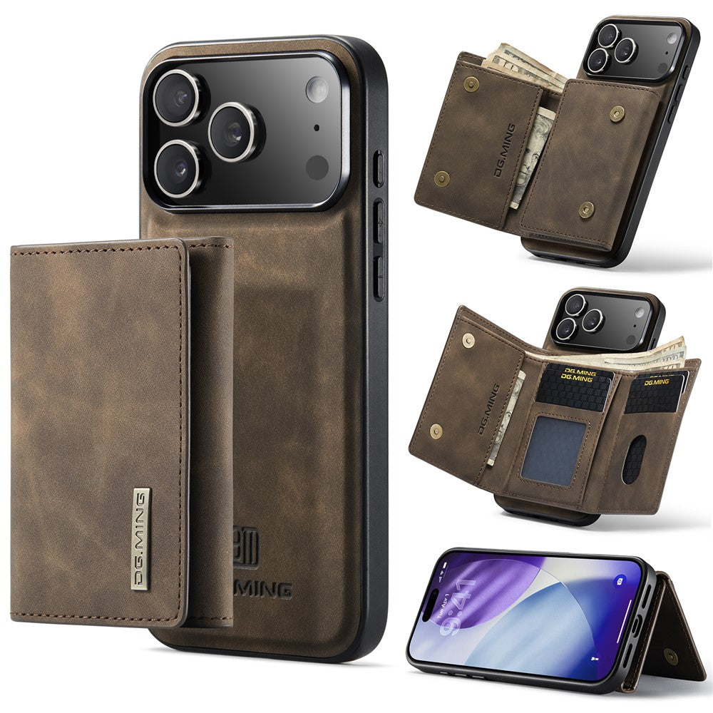 DG.MING-M1-Series-for-iPhone-17-Pro-Max-Case-Kickstand-PU-Phone-Cover-with-Detachable-Wallet-Coffee