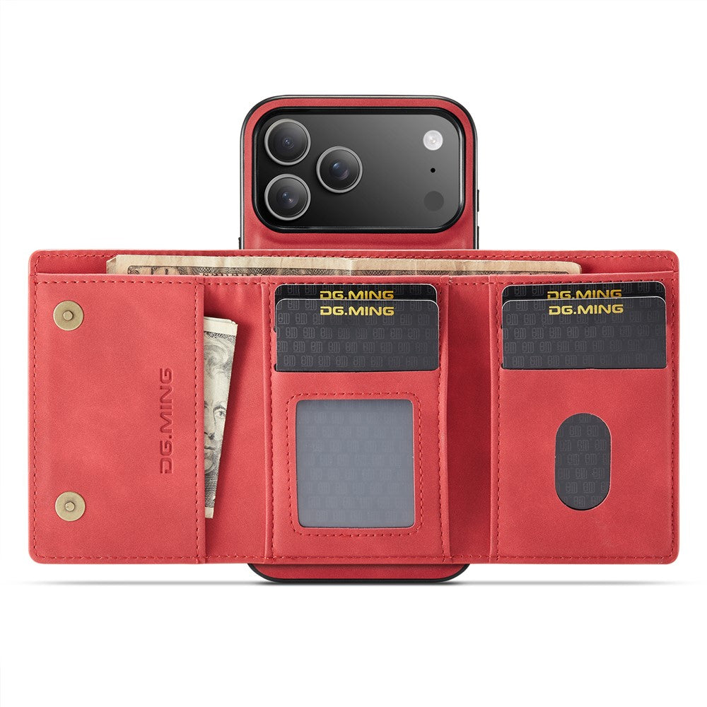 DG.MING-M1-Series-for-iPhone-17-Pro-Max-Case-Kickstand-PU-Phone-Cover-with-Detachable-Wallet-Red