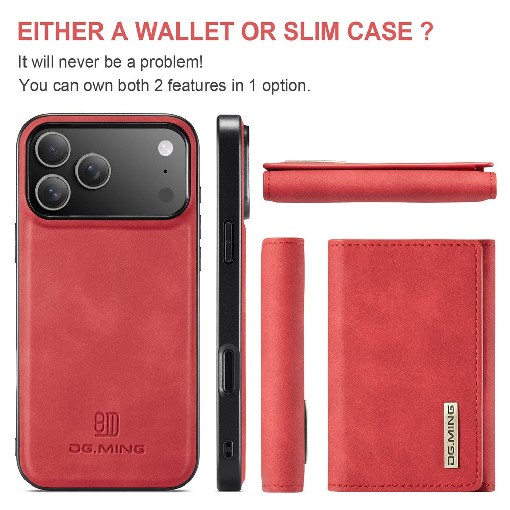 DG.MING-M1-Series-for-iPhone-17-Pro-Max-Case-Kickstand-PU-Phone-Cover-with-Detachable-Wallet-Red