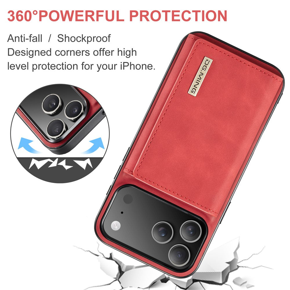 DG.MING-M1-Series-for-iPhone-17-Pro-Max-Case-Kickstand-PU-Phone-Cover-with-Detachable-Wallet-Red