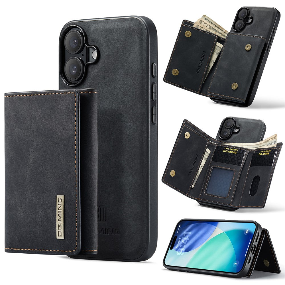 DG.MING-M1-Series-for-iPhone-17-Case-Kickstand-PU-Phone-Cover-with-Detachable-Wallet-Black