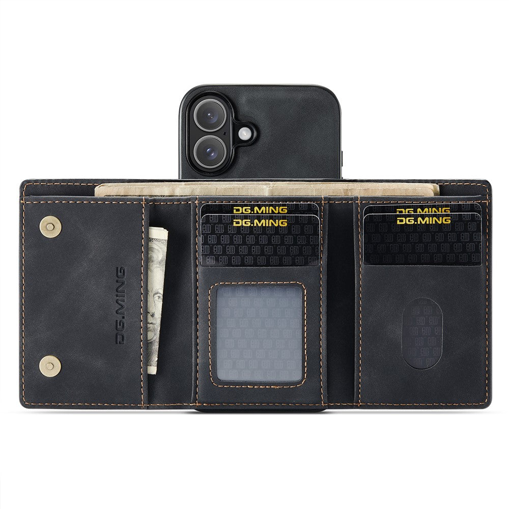 DG.MING-M1-Series-for-iPhone-17-Case-Kickstand-PU-Phone-Cover-with-Detachable-Wallet-Black