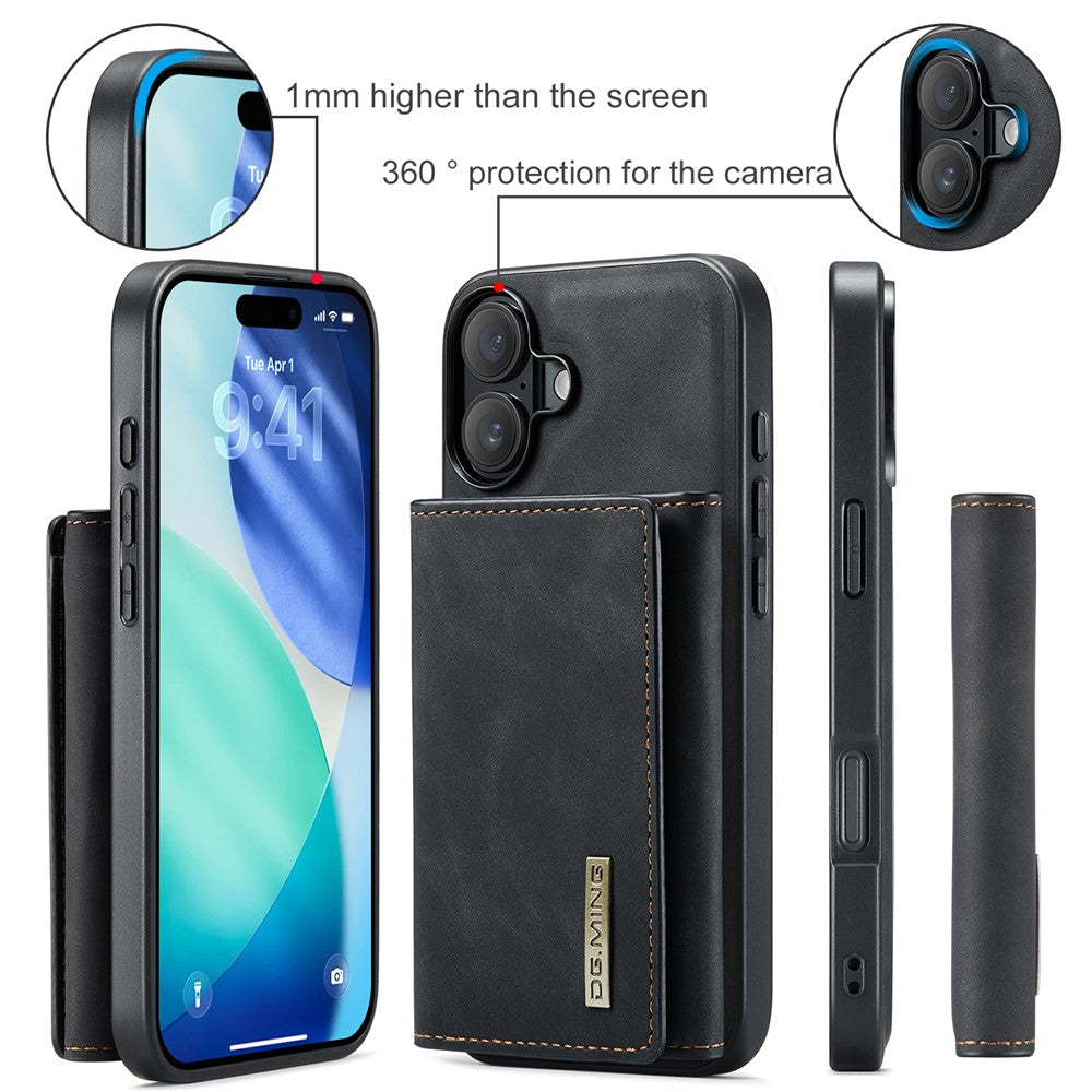 DG.MING-M1-Series-for-iPhone-17-Case-Kickstand-PU-Phone-Cover-with-Detachable-Wallet-Black