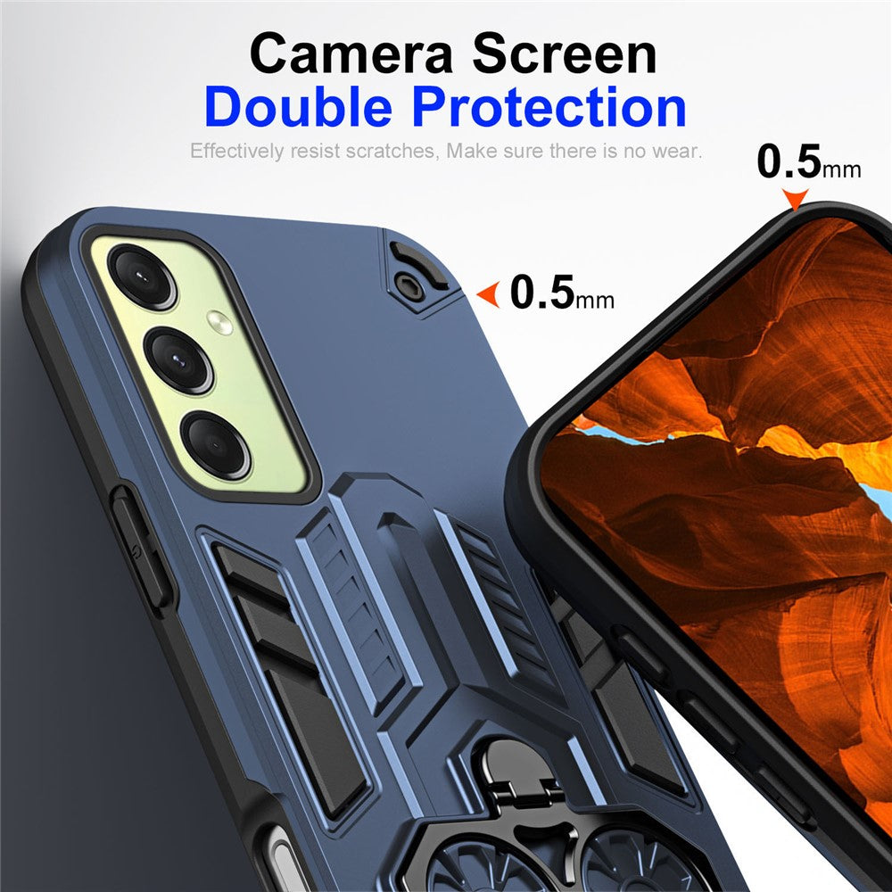For-Samsung-Galaxy-A16-4G-/-5G-Case-Ring-Holder-Kickstand-PC-+-TPU-Shockproof-Phone-Cover-Navy-Blue