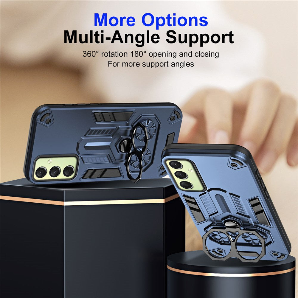 For-Samsung-Galaxy-A16-4G-/-5G-Case-Ring-Holder-Kickstand-PC-+-TPU-Shockproof-Phone-Cover-Navy-Blue