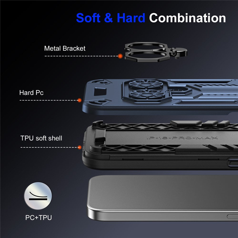 For-Samsung-Galaxy-A16-4G-/-5G-Case-Ring-Holder-Kickstand-PC-+-TPU-Shockproof-Phone-Cover-Navy-Blue