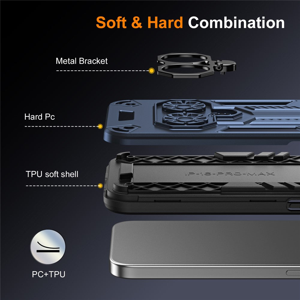 For-Samsung-Galaxy-A17-5G-/-A17-4G-Case-Ring-Holder-Kickstand-PC-+-TPU-Shockproof-Phone-Cover-Navy-Blue