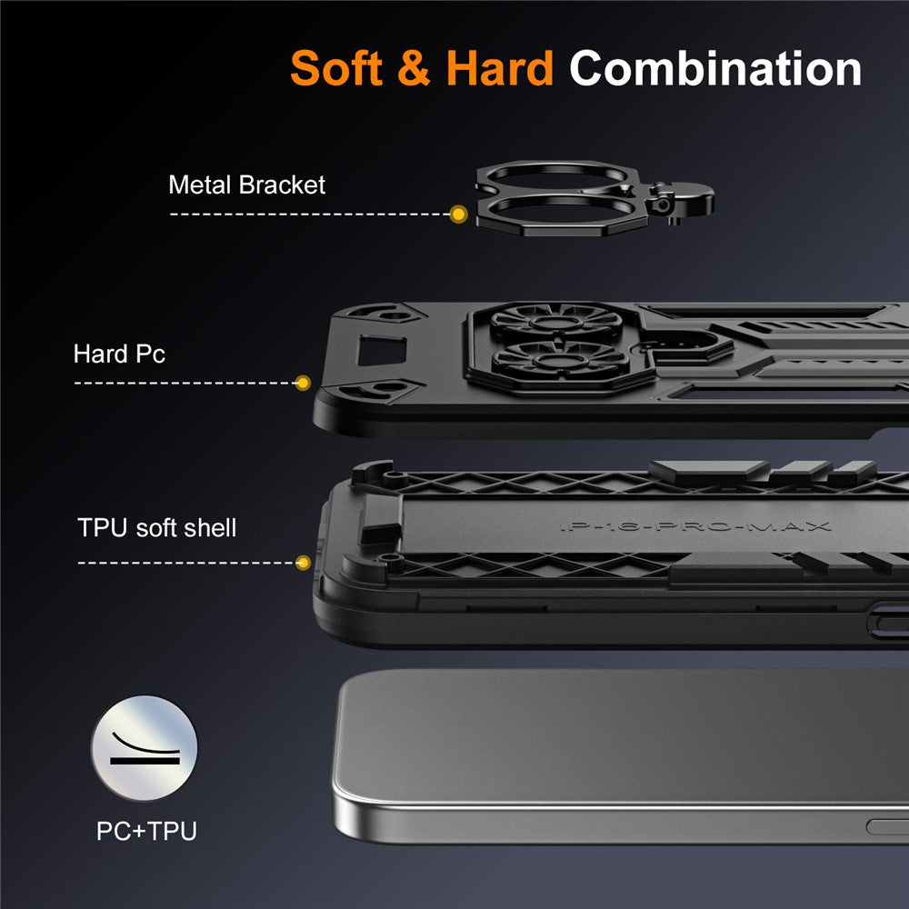 For-Samsung-Galaxy-A17-5G-/-A17-4G-Case-Ring-Holder-Kickstand-PC-+-TPU-Shockproof-Phone-Cover-Black