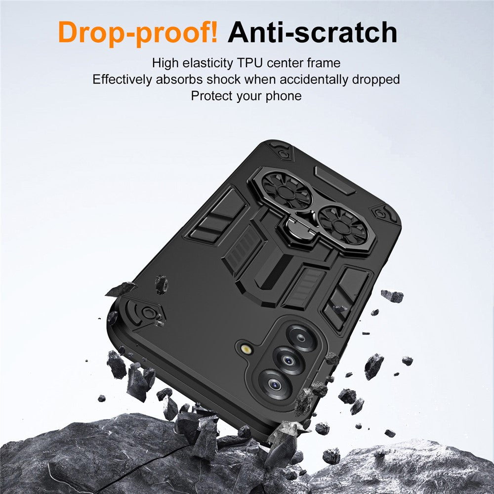 For-Samsung-Galaxy-A17-5G-/-A17-4G-Case-Ring-Holder-Kickstand-PC-+-TPU-Shockproof-Phone-Cover-Black