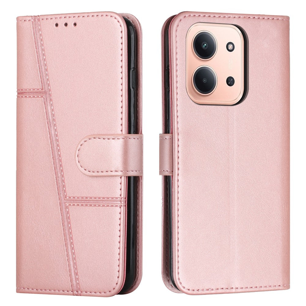 For-Xiaomi-Redmi-15C-4G-(EU)-(173mm)-/-15C-5G-(EU)-(173mm)-/-Poco-C85-4G-(173mm)-Leather-Phone-Case-Stand-Wallet-Cover-with-Strap-Rose-Gold