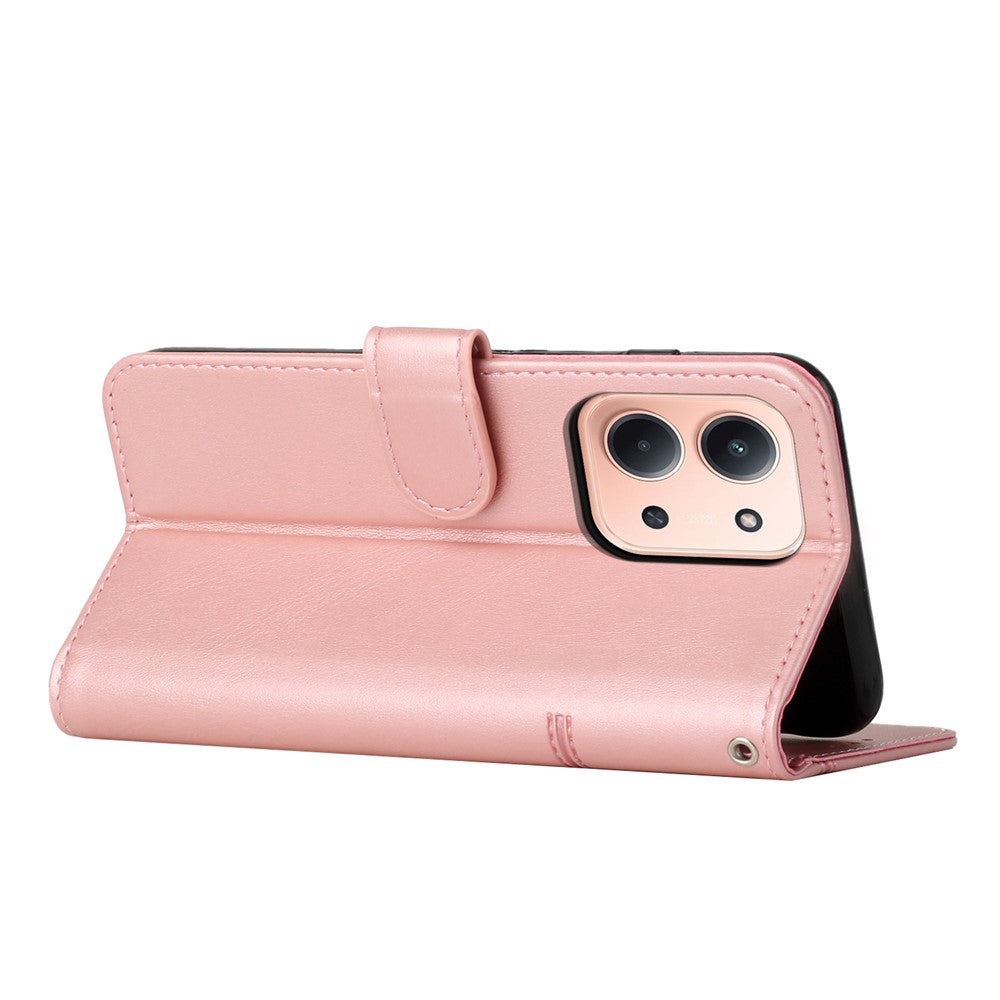 For-Xiaomi-Redmi-15C-4G-(EU)-(173mm)-/-15C-5G-(EU)-(173mm)-/-Poco-C85-4G-(173mm)-Leather-Phone-Case-Stand-Wallet-Cover-with-Strap-Rose-Gold