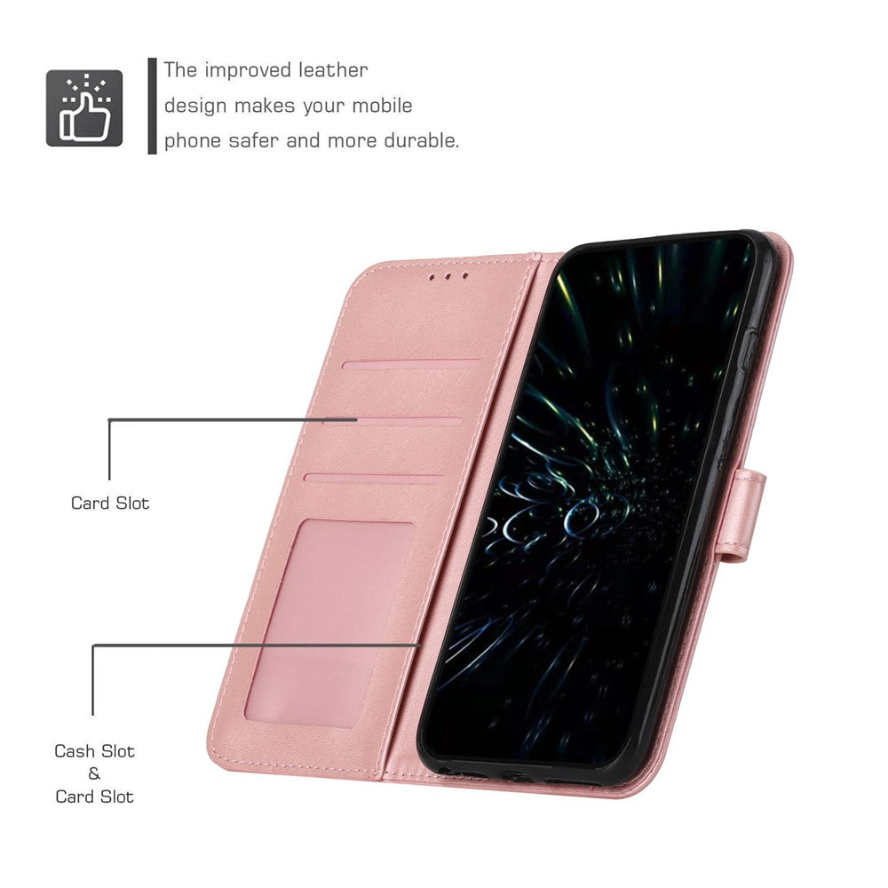 For-Xiaomi-Redmi-15C-4G-(EU)-(173mm)-/-15C-5G-(EU)-(173mm)-/-Poco-C85-4G-(173mm)-Leather-Phone-Case-Stand-Wallet-Cover-with-Strap-Rose-Gold